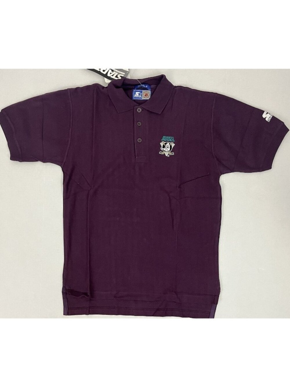 Vintage Starter NHL Men's M Anaheim Mighty Ducks Purple Polo Shirt Cotton NWT